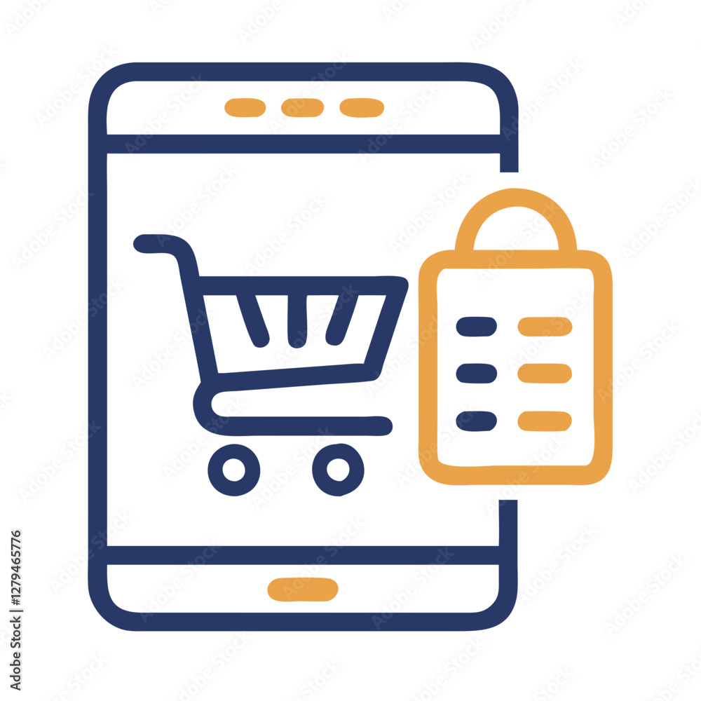 Poster shopping cart icon in vector format illustrating online store functionality with secure payment opti