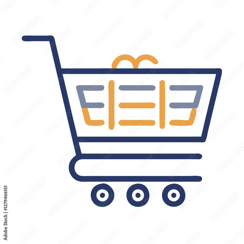 Poster shopping trolley icon designed in a vector style for use in digital applications and branding withou