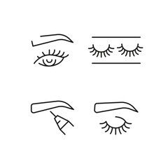 Beauty icons. Set of 4 beauty trendy minimal icons. Example: Eye, Eyebrow, Eyelash icon. Design signs for web page, mobile app, packaging design. Vector illustration.