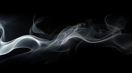 Vague de fum&eacute;e blanche sur fond noir. Effet flou, vague en mouvement. Arri&egrave;re-plan pour conception et cr&eacute;ation graphique, banni&egrave;re.
