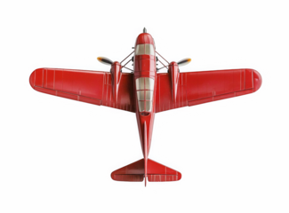 Vintage Red Airplane Top View Isolated on White Background