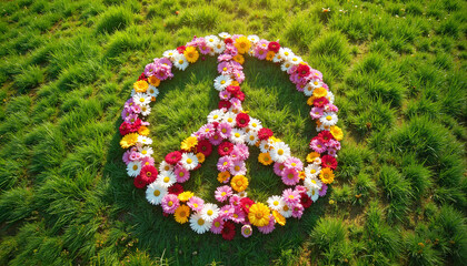 Peace Symbol Made of Flowers on Grass
