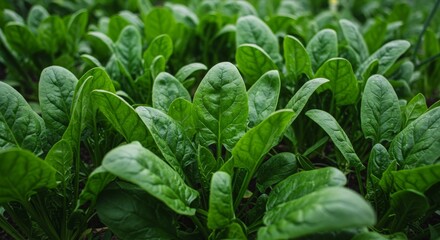Lush green spinach plants thriving in an organic garden setting