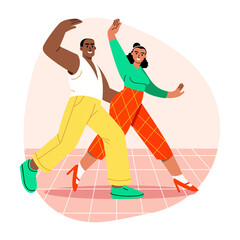 A flat style illustration of two characters doing rumba dance
