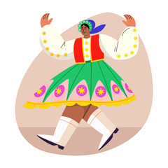 Folk performance of a female character, flat style illustration