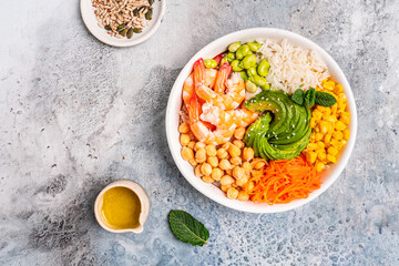 Poke bowl with shrimps