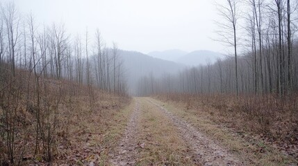 Misty Mountain Road Through Forest