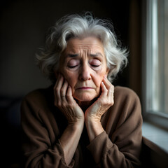 Close up of senior woman feeling lonely