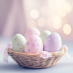 Elegant Easter Basket with Pastel Hand-Painted Eggs