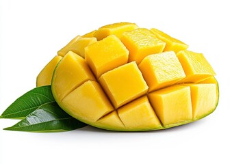 Ripe Yellow Mango Slices on White Background
