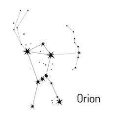 Minimalist vector illustration of the Orion constellation with star connections. Perfect for astronomy lovers, educational materials, posters, and space-themed designs.