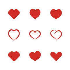 set of red hearts in different style love symbol heart icon vector