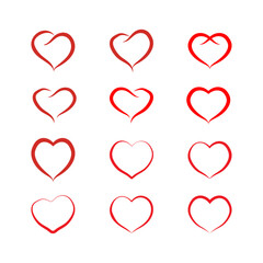 set of red hearts in different style love symbol heart icon vector