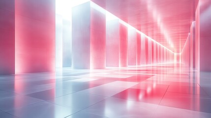 Futuristic Interior with Soft Pink Lighting and Polished Floors