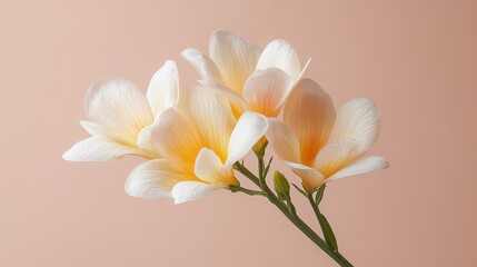 Fototapeta premium Elegant white frangipani flowers on soft pink background