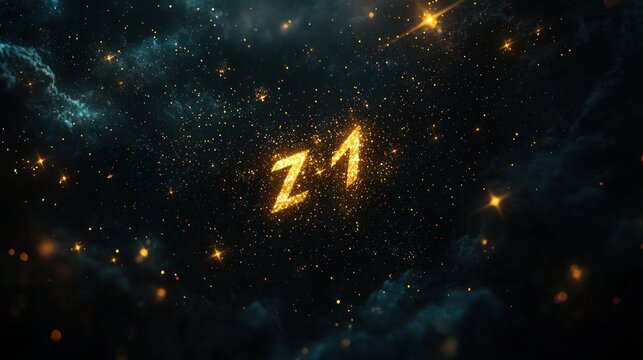 Golden Z1 Initials in Cosmic Nebula Background
