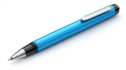 Sleek blue pen with silver accents, isolated. Perfect for business, office, or writing concepts.