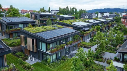 Fototapeta premium Eco-Friendly Housing Complex, Sustainable Living in a Greenery