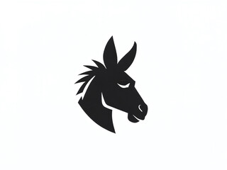 Minimalistic representation of a donkey's head in black silhouette on a white background highlighting its features