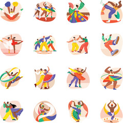 WebBundle of Flat Style Dancing Characters Illustrations 

