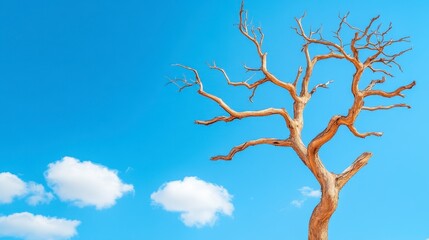 Fototapeta premium Tan Dead Tree Against Blue Sky with Clouds