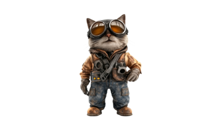 Cat dressed as a pilot ready for adventure
