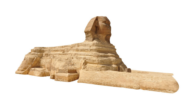 The Great Sphinx in Giza isolated on white background. Cairo, Egypt.