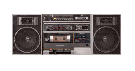 Vintage retro portable radio tape cassette recorder isolated on white background