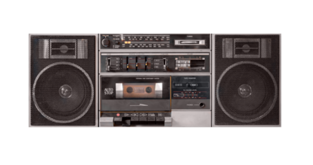 Vintage retro portable radio tape cassette recorder isolated on white background