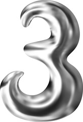 Naklejka premium Liquid chrome metal number 3. 3d groovy hologram silver letters. Mercury effect for y2k design. Vctor illustration