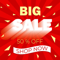 Big Sale web banner poster. Red banner. 3D effekt
