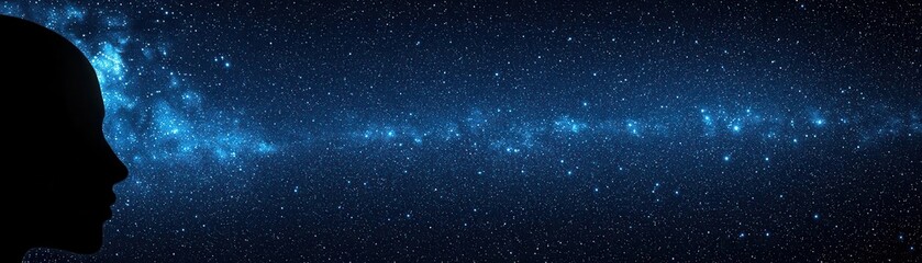 Fototapeta premium A silhouette against a cosmic starry background, symbolizing thought.