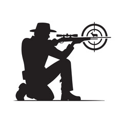 Hunter aiming at target silhouette vector illustration
