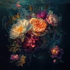 Creative and dreamy pastel blue background enhances romantic underwater scene.