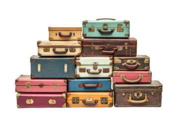 Vintage suitcases stacked in a creative display