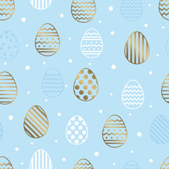 Easter seamless texture with golden eggs in geometric pattern. Minimal design. Vector illustration