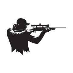 Hunter aiming at target silhouette vector illustration