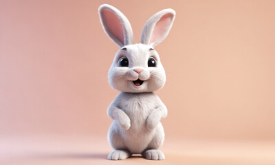 Obraz premium Cute animated rabbit character standing on a pastel background with a joyful expression