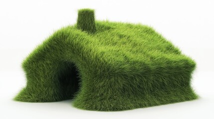 Eco-friendly concept of a house covered in lush green grass texture