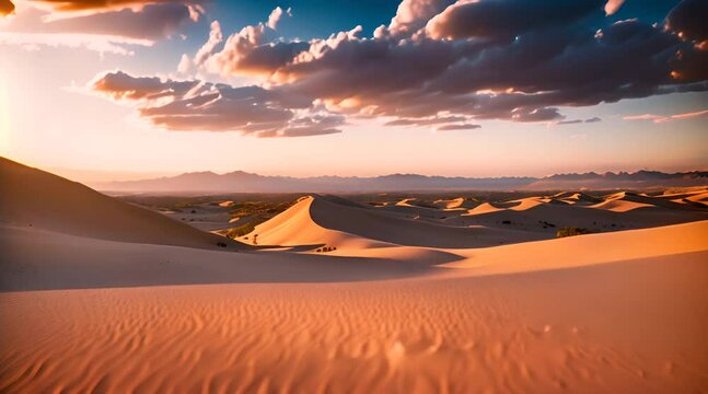 Golden Desert Dunes Breathtaking Sunset Over Endless Sands in 4K