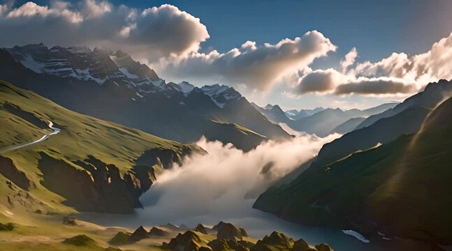 Majestic Mountain Valley & Lake Covered in Mystical Clouds Nature&rsquo;s Scenic Beauty
