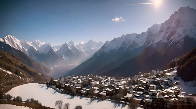 Breathtaking Mountain Village in Winter | Snowy Peaks & Stunning Landscapes