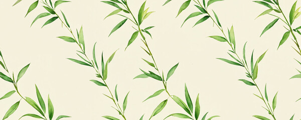 Green bamboo leaves gently sway in a soft breeze against a light background in a serene outdoor setting
