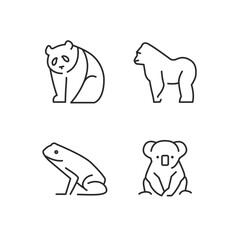 Tropical Animal icons. Set of 4 trendy minimal animal icons. Example: Panda, Coala, Gorilla icons. Design signs for web page, mobile app, packaging design. Vector illustration.