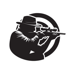 Hunter aiming at target silhouette vector illustration