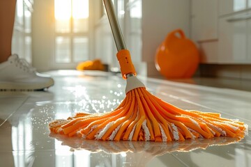 House Cleaning Woman Mopping the Kitchen Floor