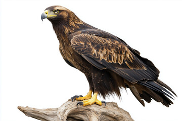 Fototapeta premium Golden eagle resting on a branch, isolated on white