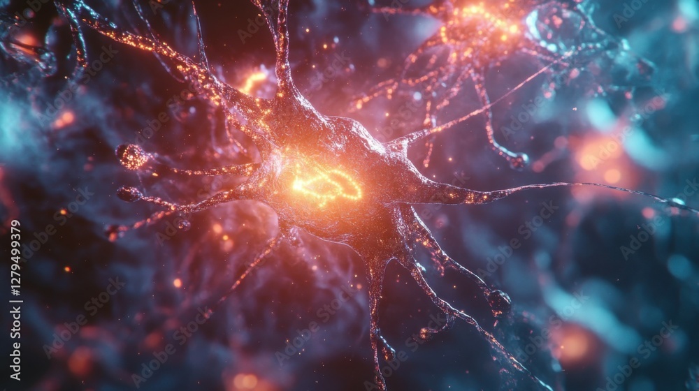 Poster abstract quantum computing system with neurons, data connections, and generative ai technology