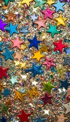 Fototapeta premium Colorful Glittery Stars Scattered Across a Sparkling Surface