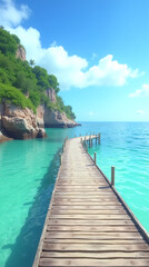 Fototapeta premium Beautiful Tropical Phone Wallpaper Featuring A Scenic Dock Over Clear Blue Waters